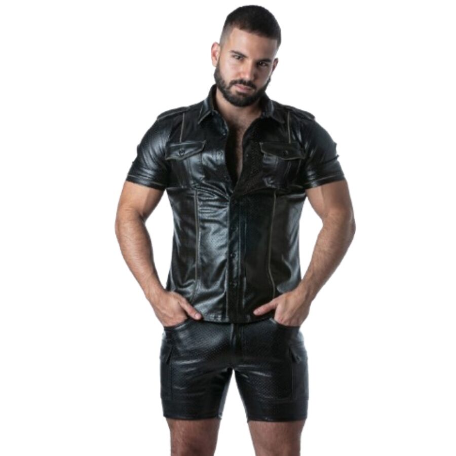 Locker Gear – Punch Hole Leatherette Hemd Khaki S