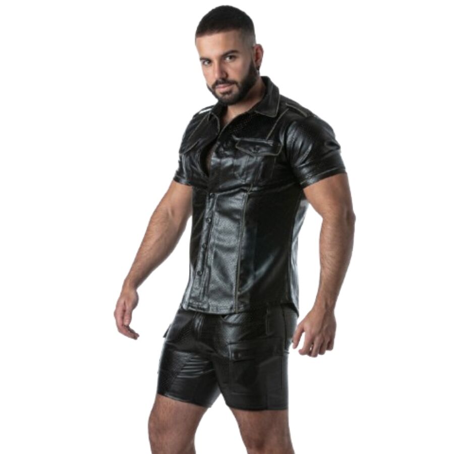 Locker Gear – Punch Hole Leatherette Hemd Khaki M