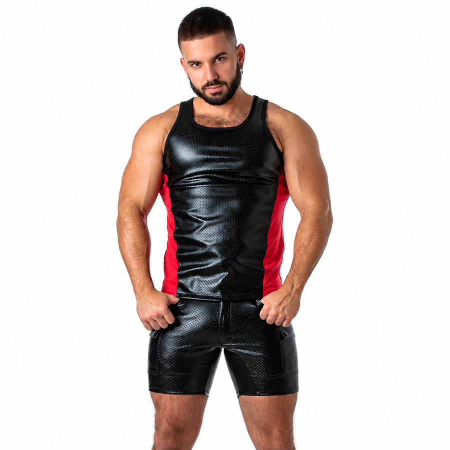 Locker Gear – Punch Hole Leatherette Tanktop Rot XL