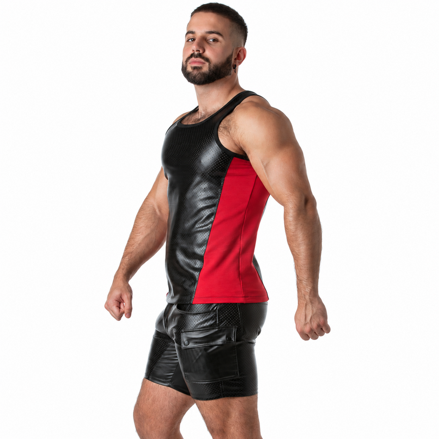 Locker Gear – Punch Hole Leatherette Tanktop Rot XL
