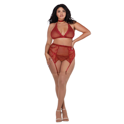 Fishnet and Lace 4 Piece Set - Plus Size