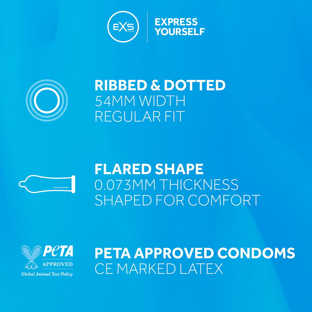 EXS 3 in 1 - Ribbed, Dotted and Flared - Condoms - 12 Pieces