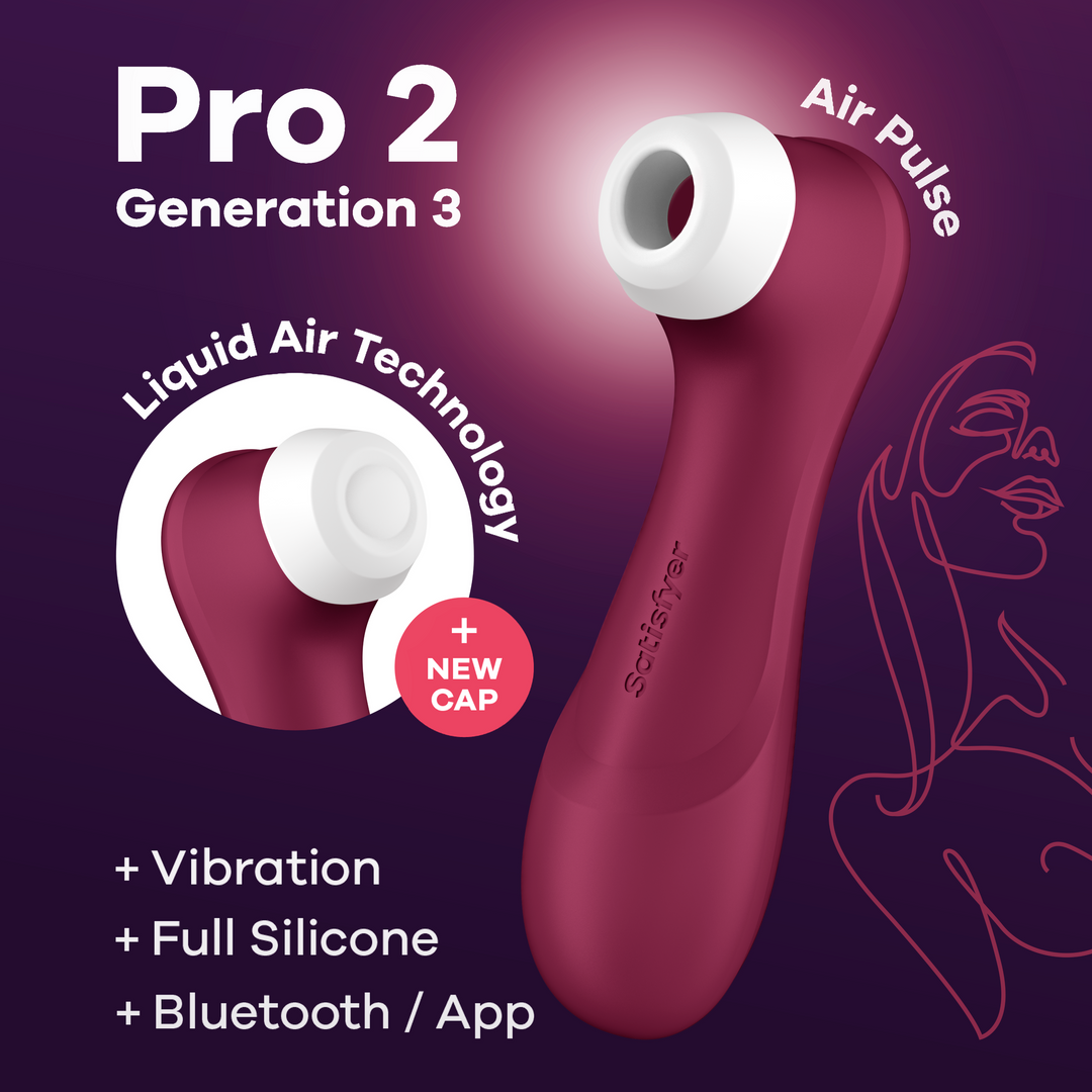 Pro 2 Generation 3 - Double Air Pulse Vibrator - Liquid Air and Connect App - Wine Red