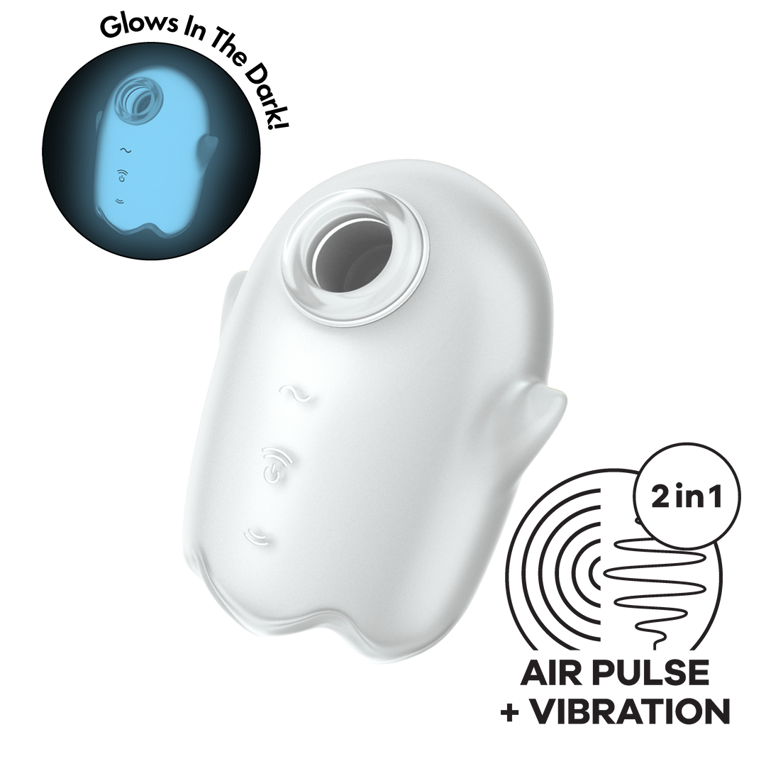 Glowing Ghost - Glow in the Dark - Double Air Pulse Vibrator - White