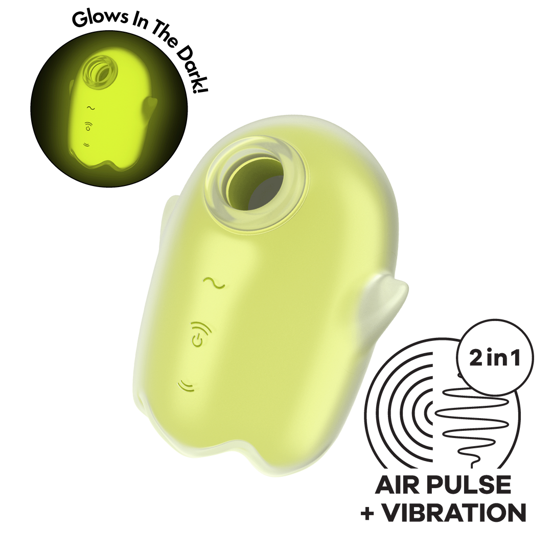 Glowing Ghost - Glow in the Dark - Double Air Pulse Vibrator - Yellow