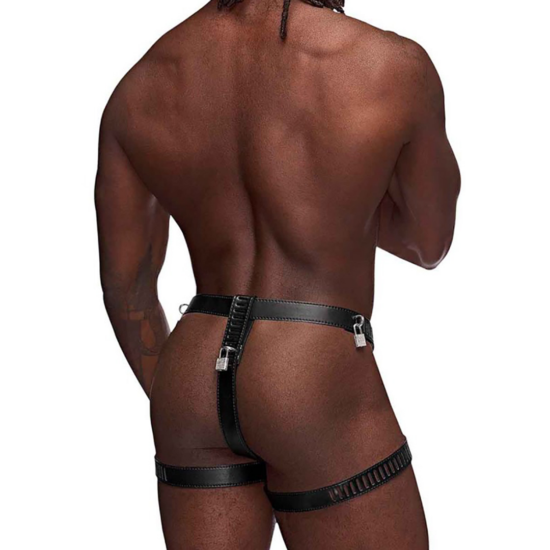 Scorpio - Imitation Leather Chastity Thong - One Size - Black