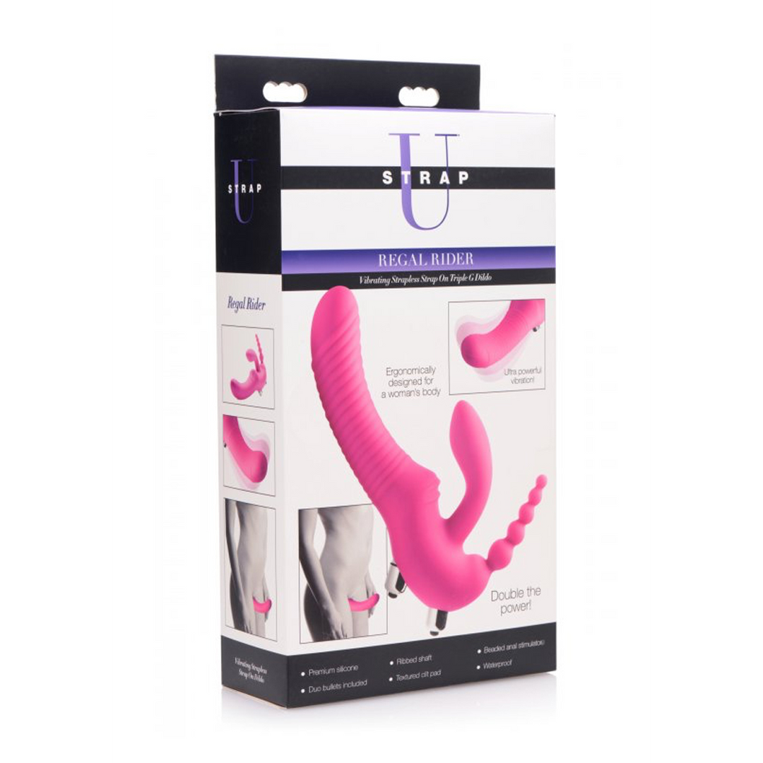 Regal Rider - Triple Vibrating Silicone Strapless Strap-On