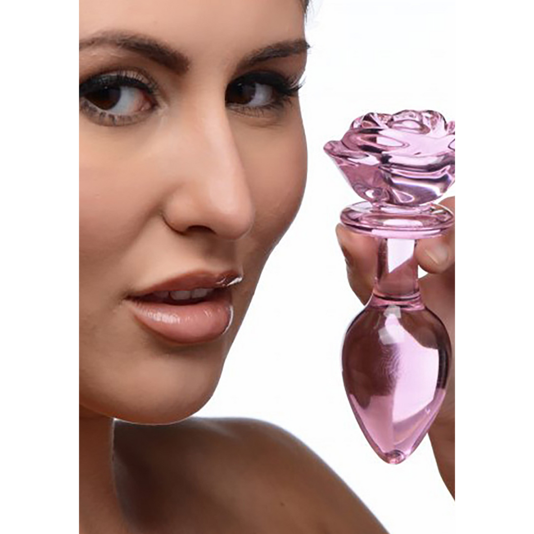 Pink Rose - Glas Butt Plug - Groß