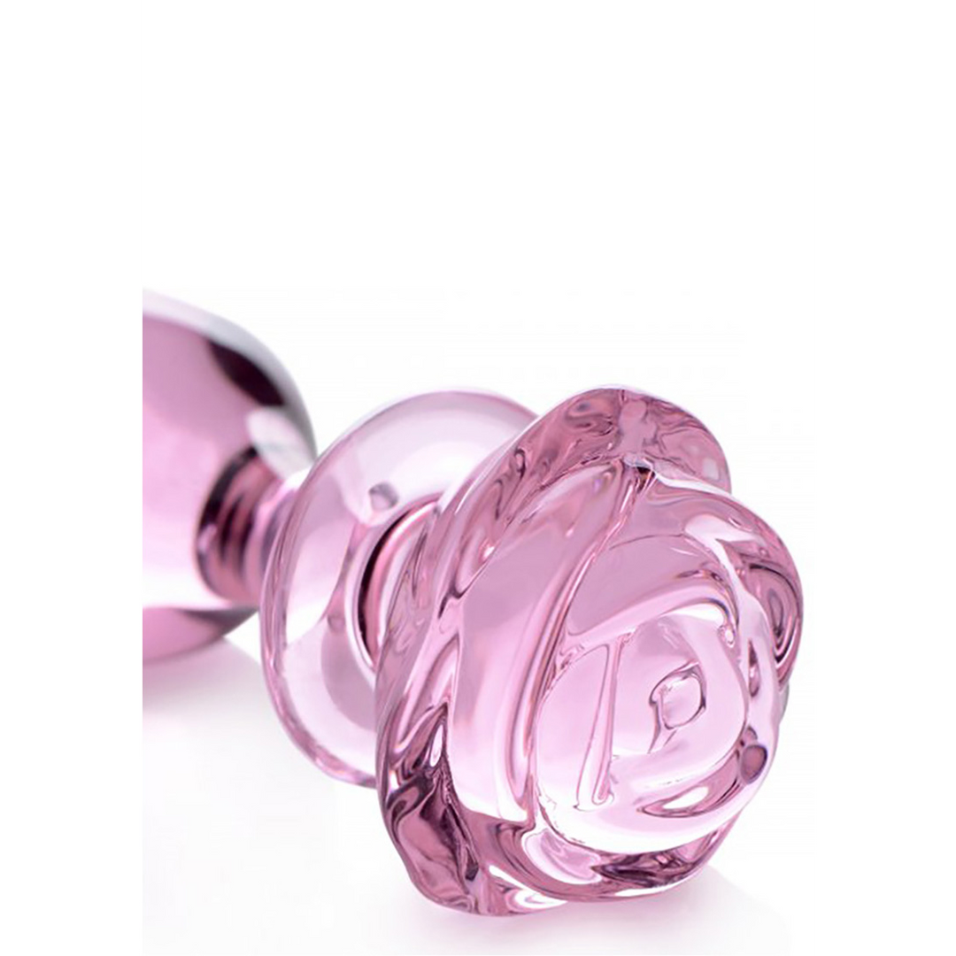 Pink Rose - Glas Butt Plug - Groß