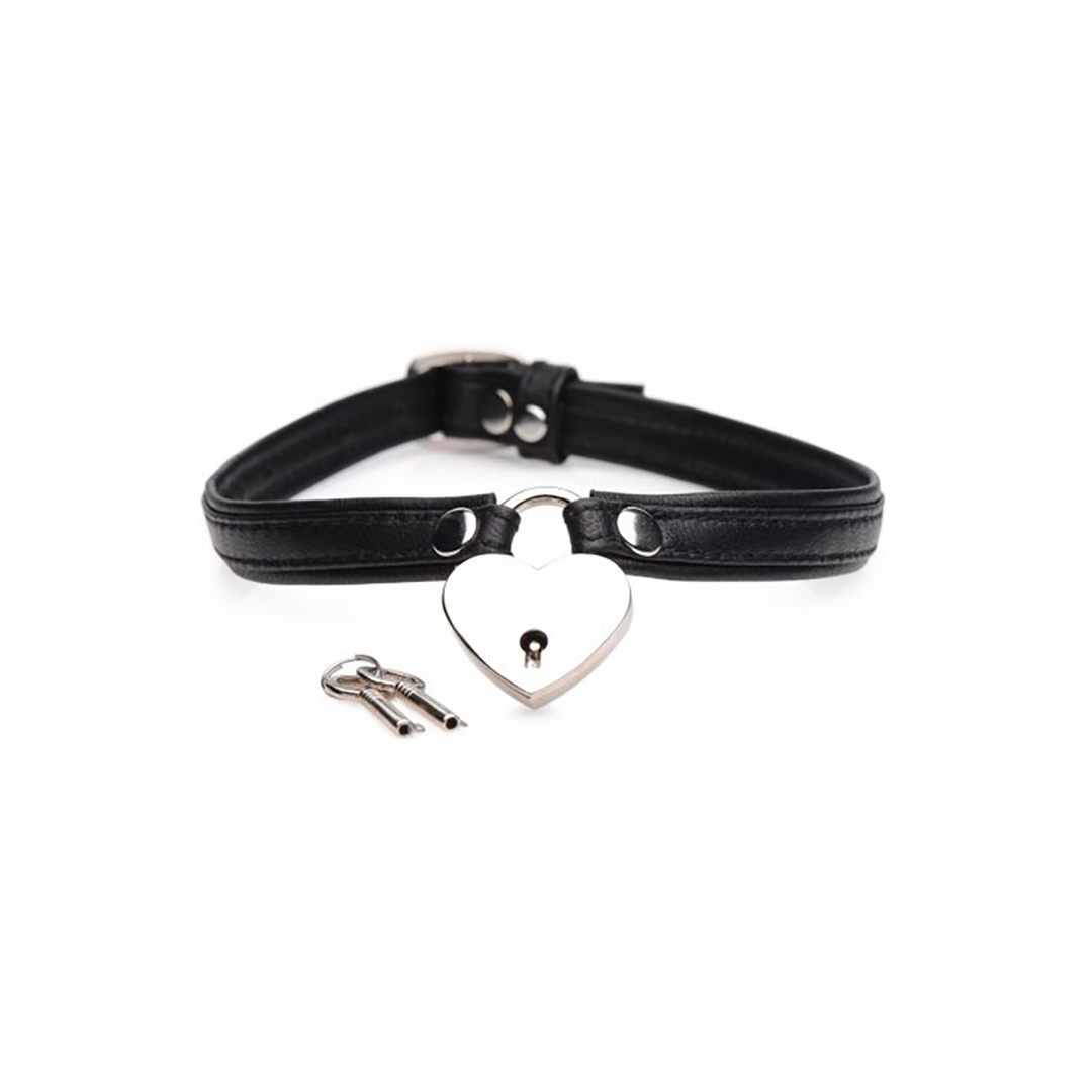 Leather Heart Lock Choker with Keys