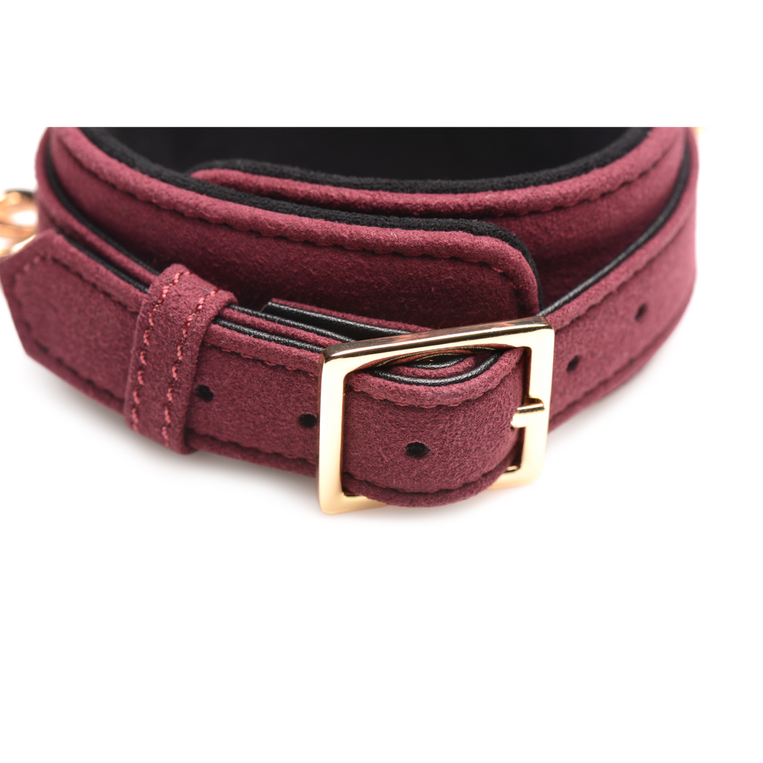 6-Piece Velvet Burgundy Bondage Set with Cuffs, Collar and Belt