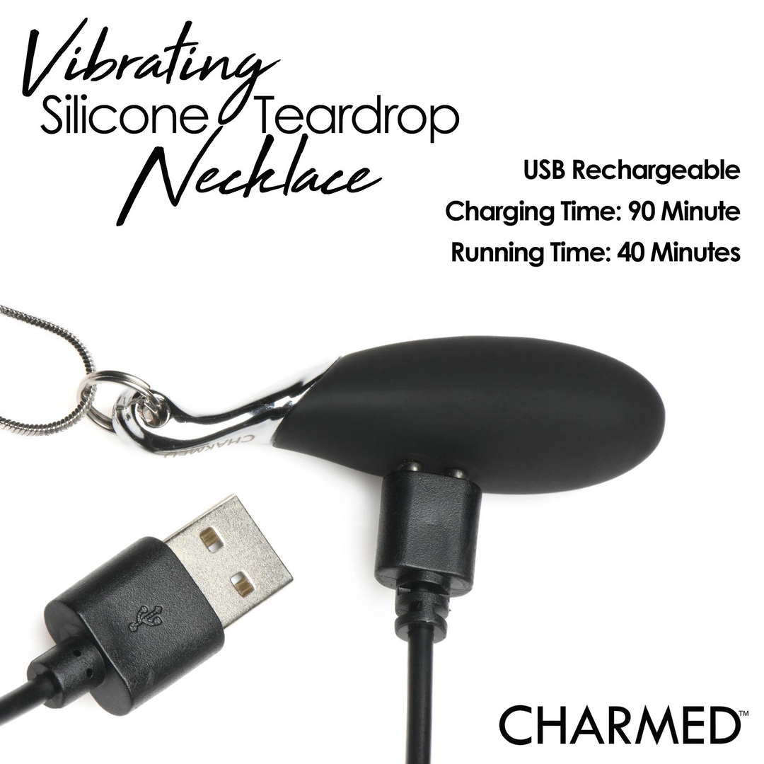 Vibrating Silicone Teardrop Necklace - Black