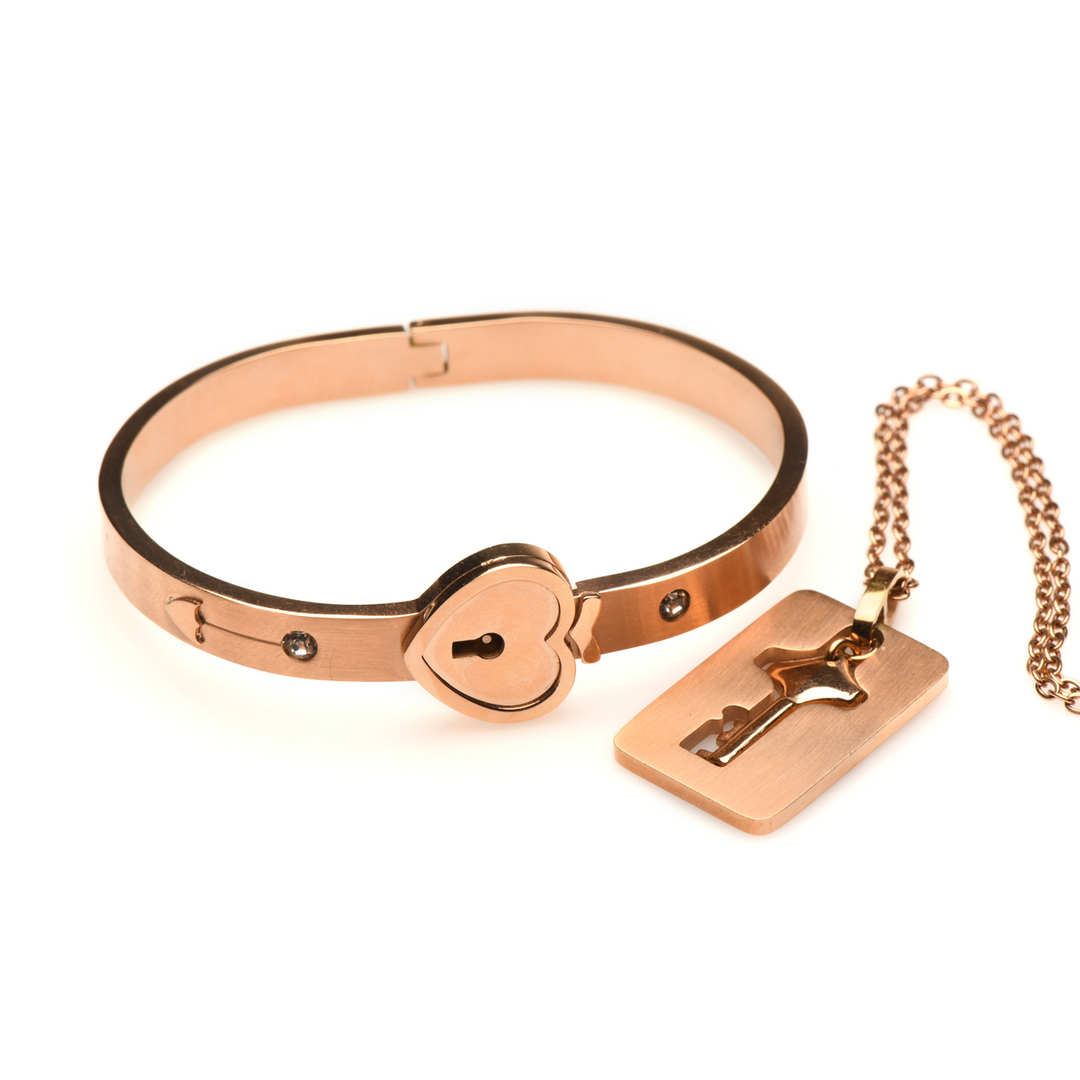 Geknöpfter Schlossarmband und Schlüssel-Halskette - Roségold