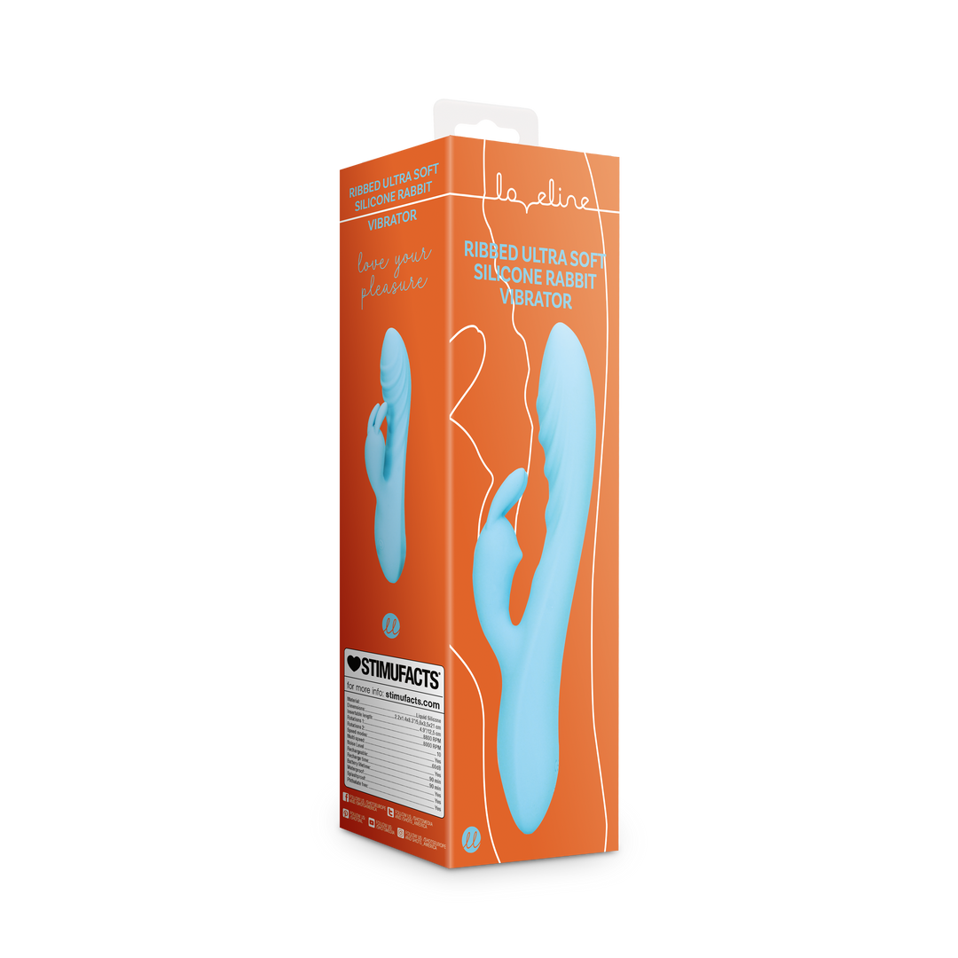 Ribbed Ultra Soft Silicone Rabbit Vibrator - Glacial Blue