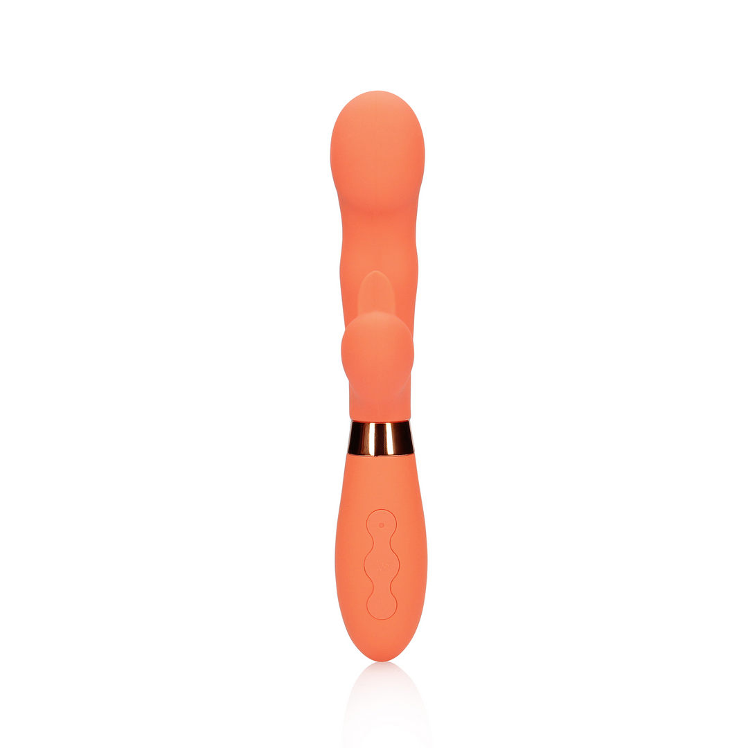 Silicone Rabbit Vibrator with Ribbed Clitoral Stimulator - Glazed Carrots