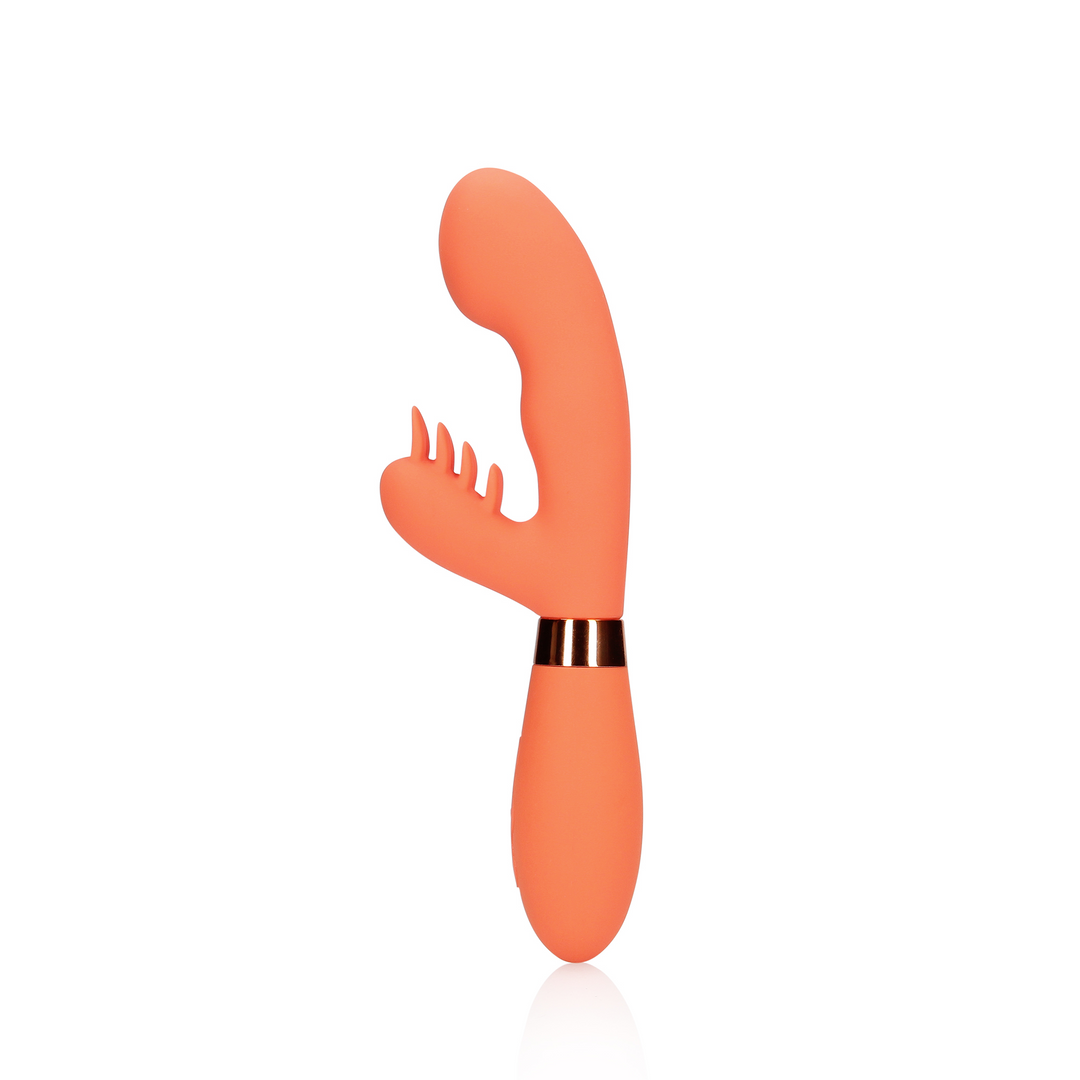 Silicone Rabbit Vibrator with Ribbed Clitoral Stimulator - Glazed Carrots