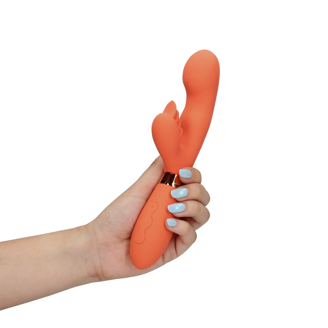 Silicone Rabbit Vibrator with Ribbed Clitoral Stimulator - Glazed Carrots