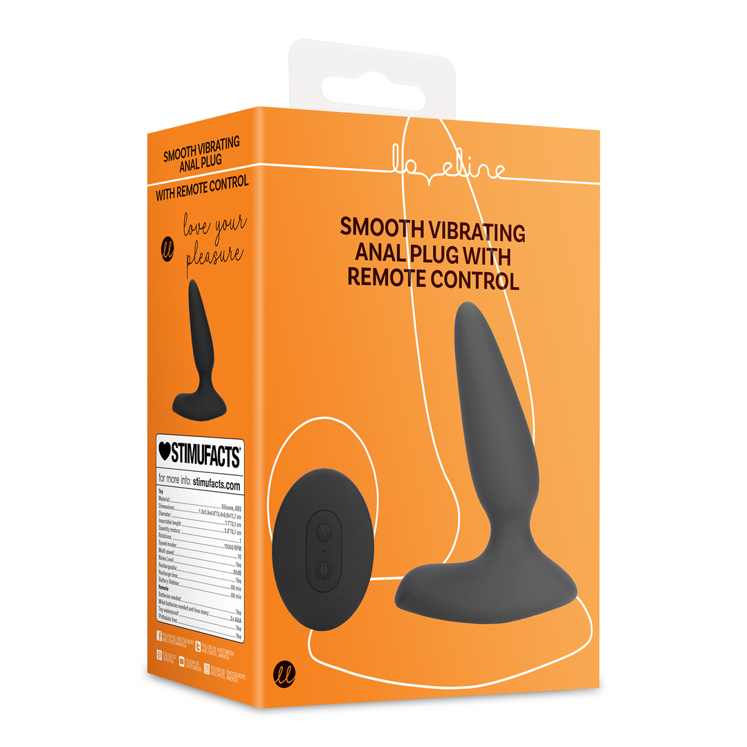 Smooth Vibrating Anal Plug with Remote Control - Licorice Black