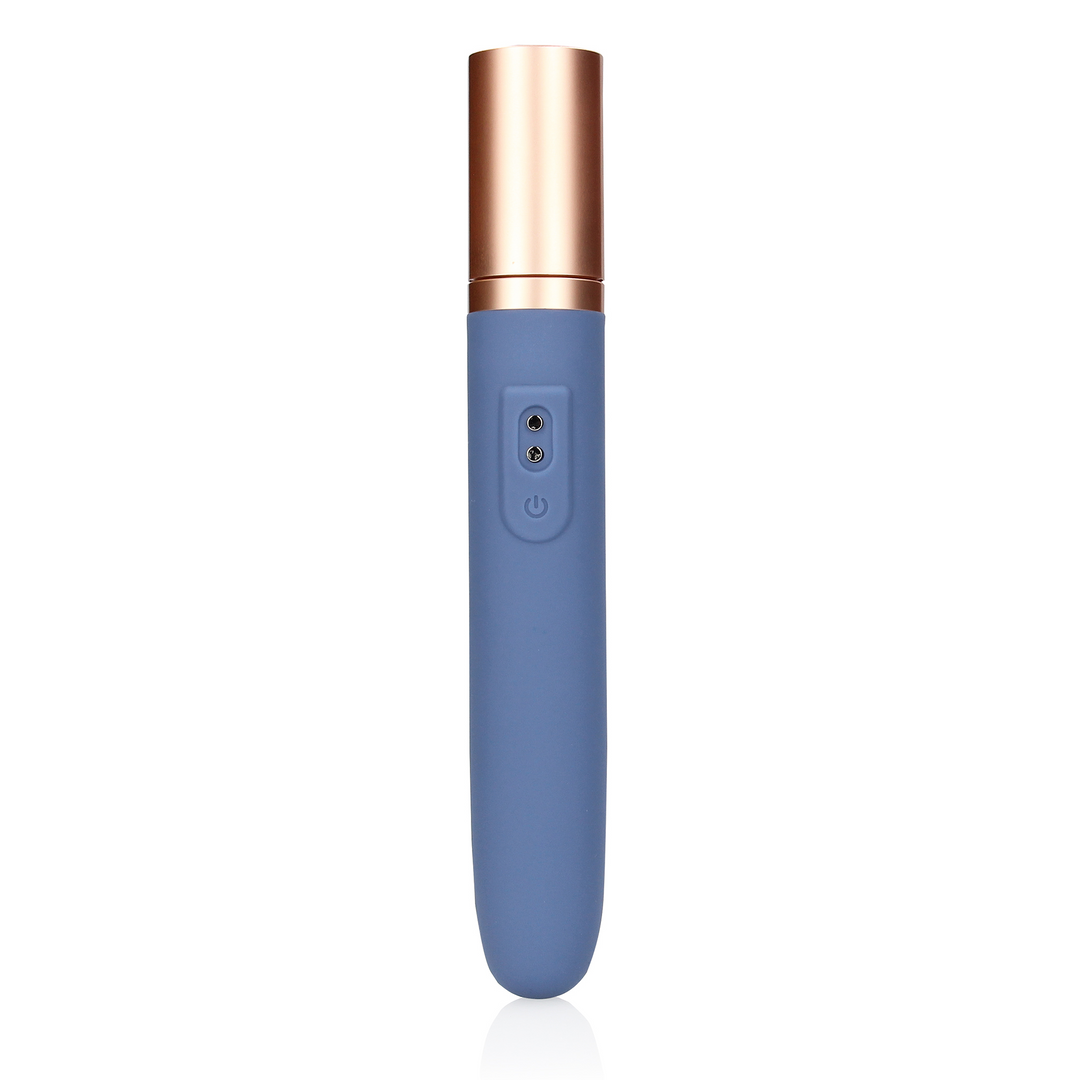 Travel Vibrator with Lube Compartment and Pump - Blue Horizon