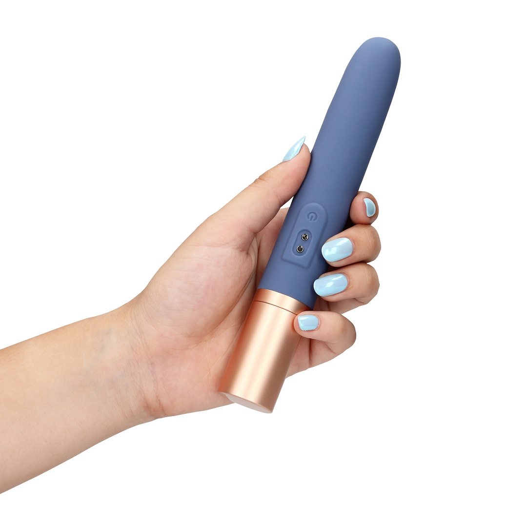 Travel Vibrator with Lube Compartment and Pump - Blue Horizon