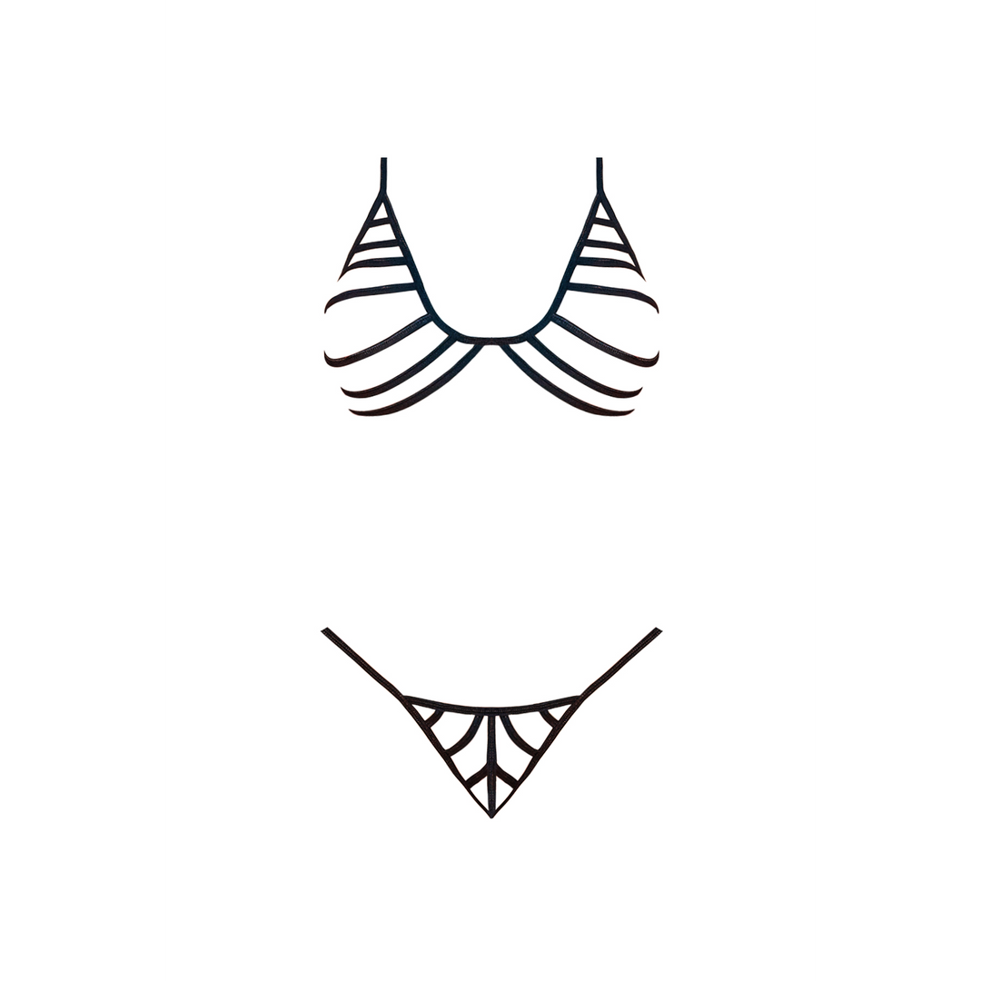 Bra and G-String Set with Straps - L/XL - Black