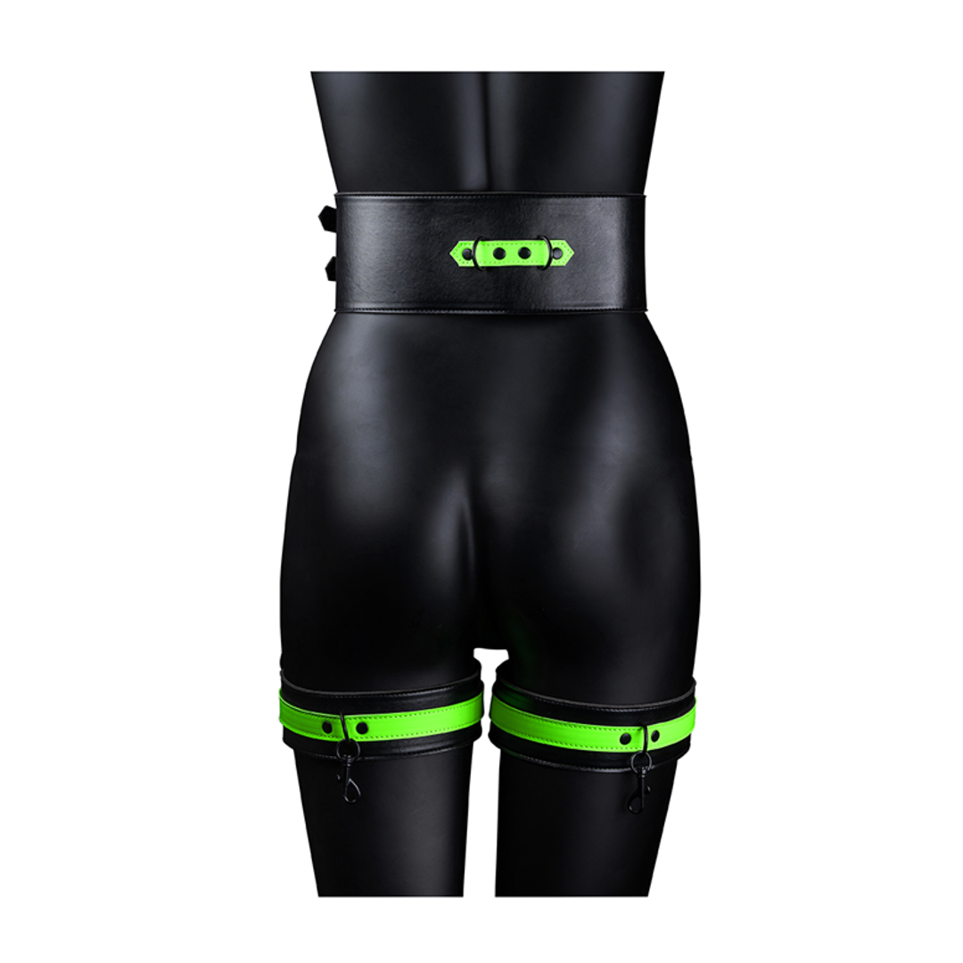 Thigh Cuffs with Belt and Handcuffs - Glow in the Dark - L/XL