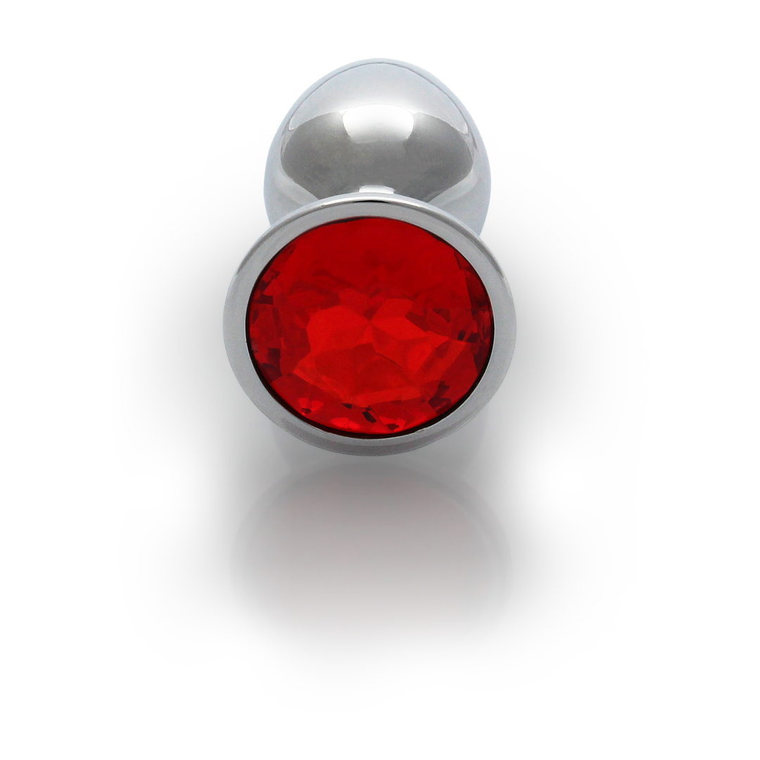 Round Gem Butt Plug - Small - Silver/Ruby Red