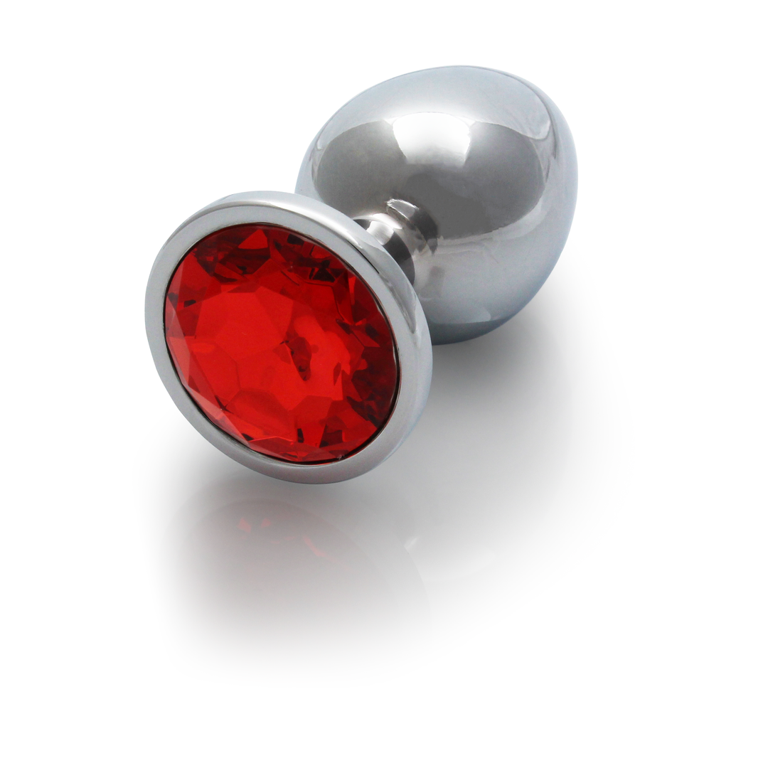 Round Gem Butt Plug - Medium - Silver/Ruby Red