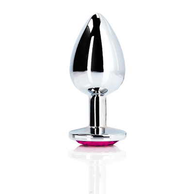 Herz Edelstein Butt Plug - Klein - Silber/Rubellit Pink