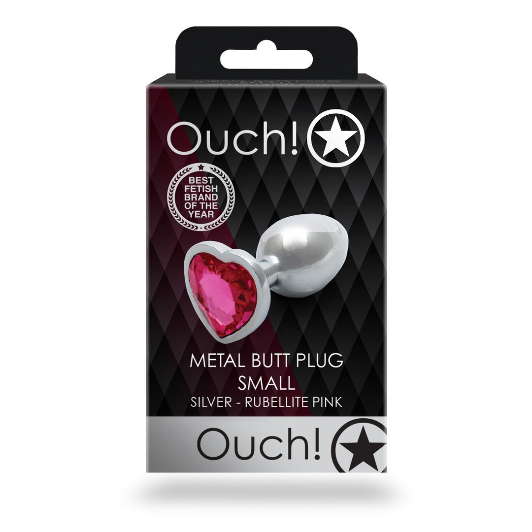 Herz Edelstein Butt Plug - Klein - Silber/Rubellit Pink