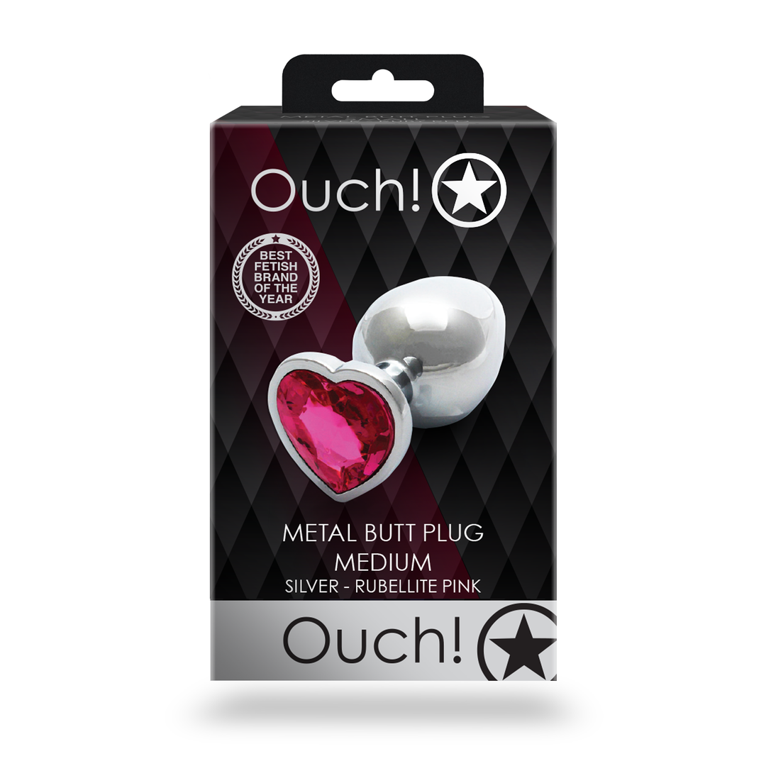 Herz Edelstein Analplug - Medium - Silber/Rubellit Pink