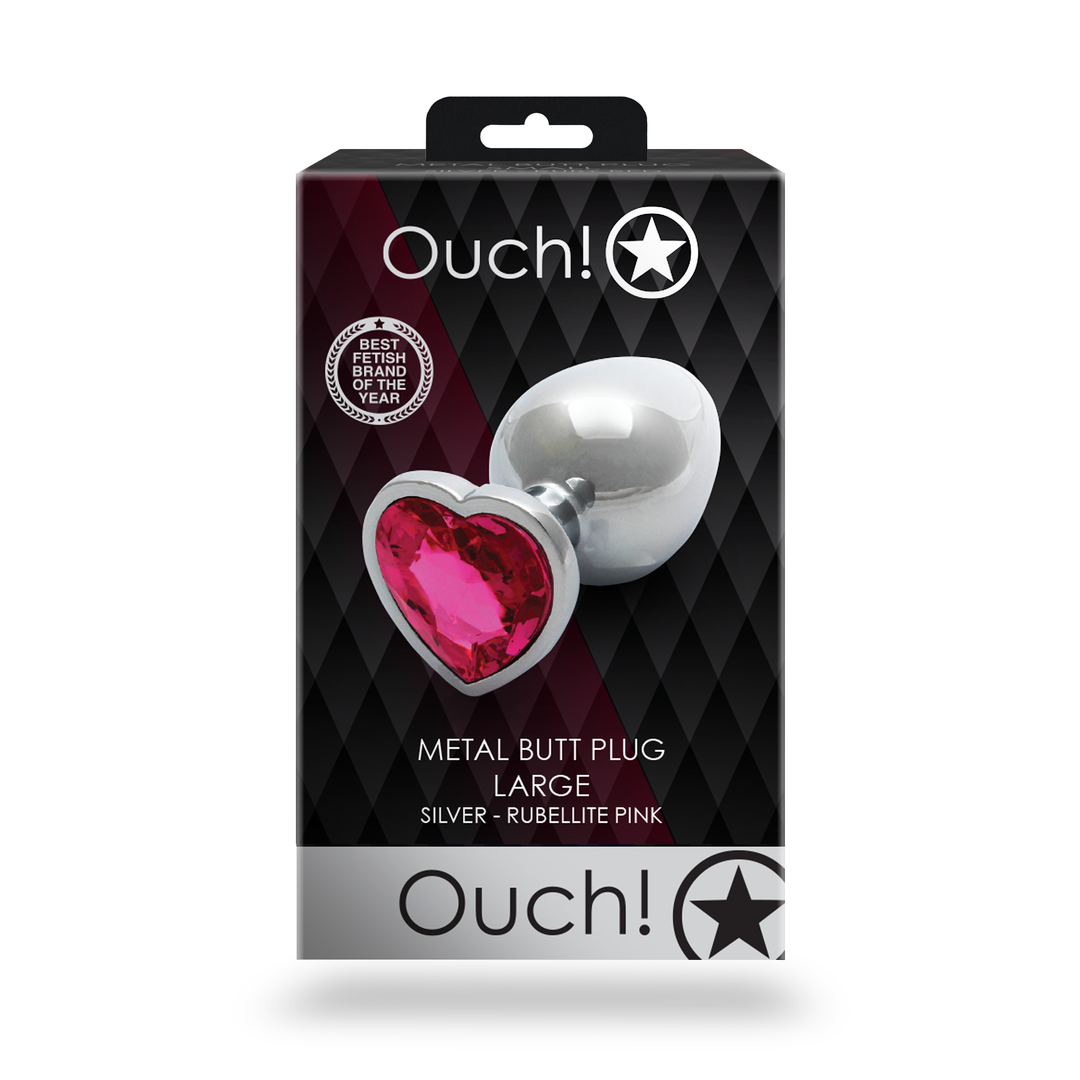 Herz Edelstein Butt Plug - Groß - Silber/Rubellit Pink