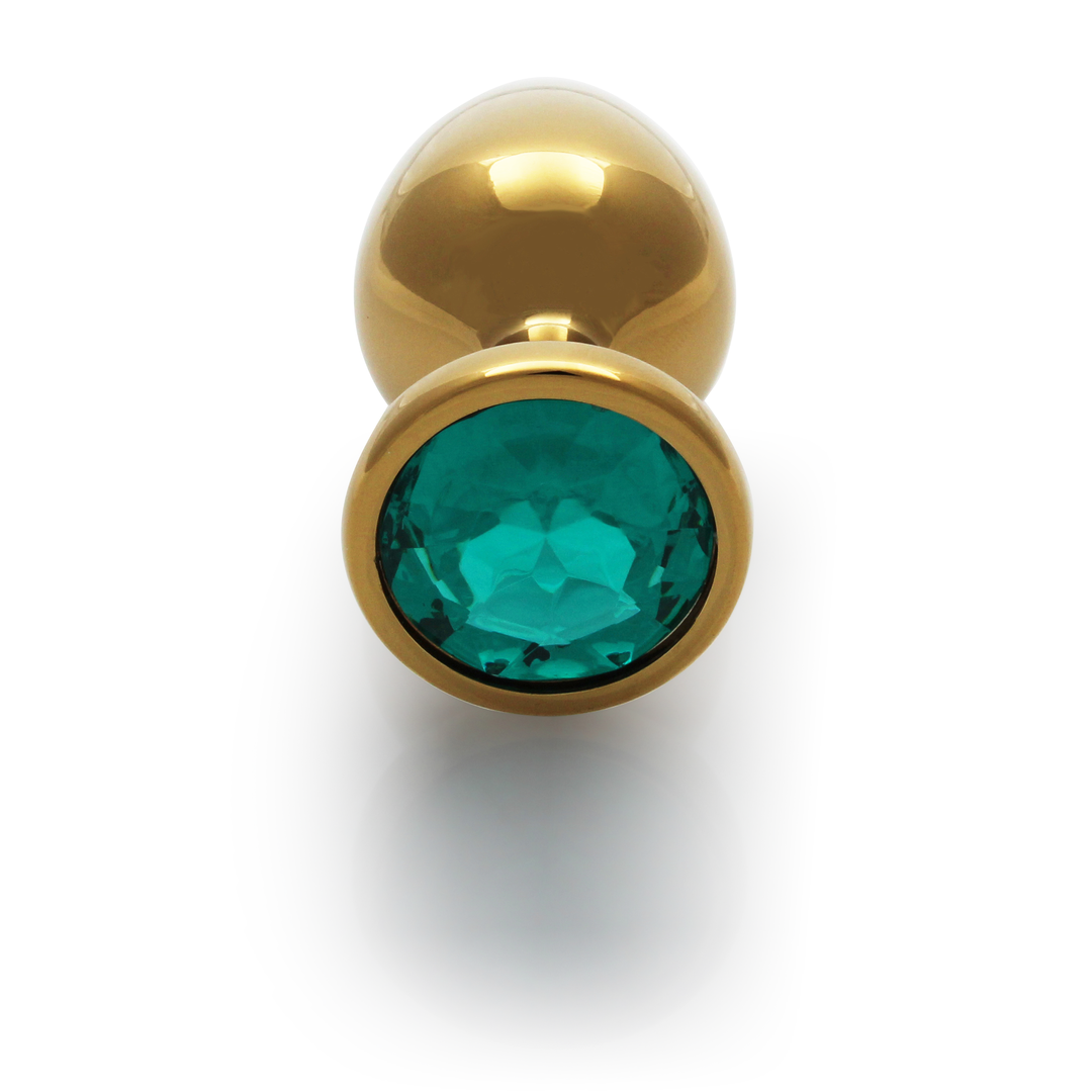 Round Gem Butt Plug - Medium - Gold/Emerald Green