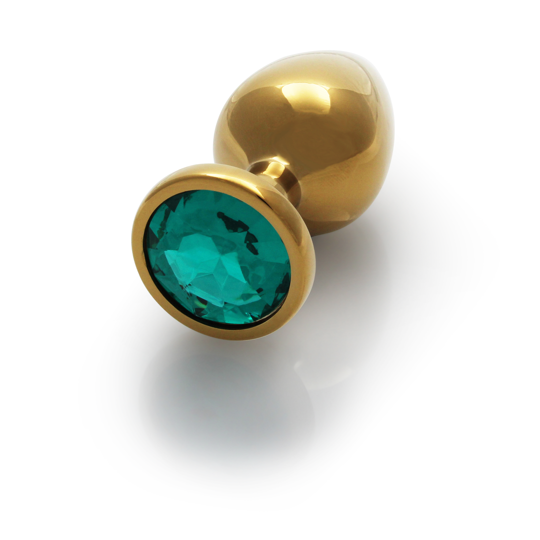 Round Gem Butt Plug - Medium - Gold/Emerald Green