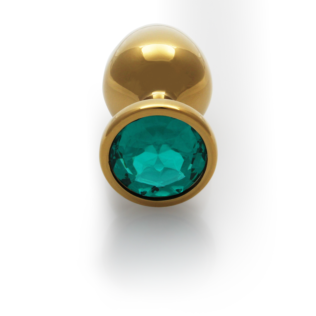 Round Gem Butt Plug - Large - Gold/Emerald Green