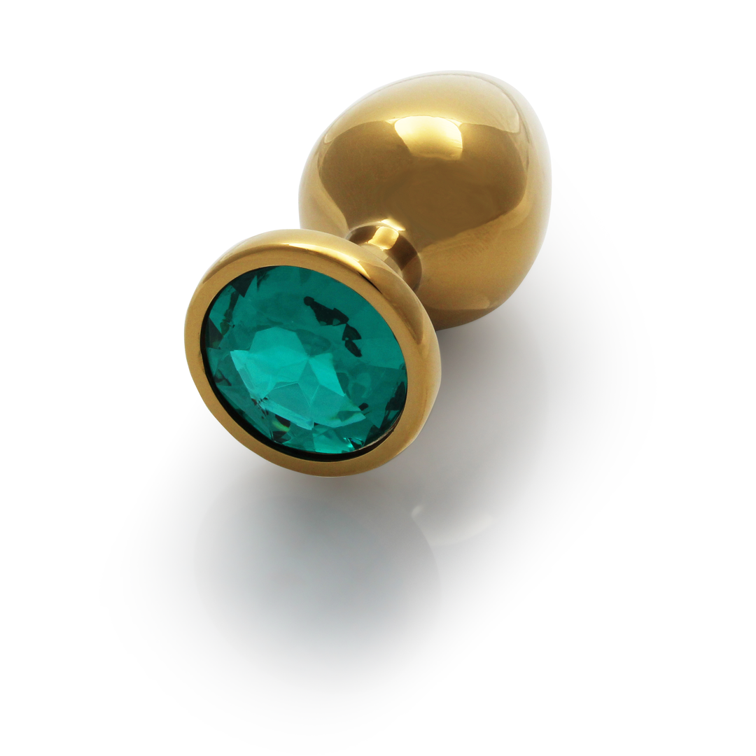 Round Gem Butt Plug - Large - Gold/Emerald Green