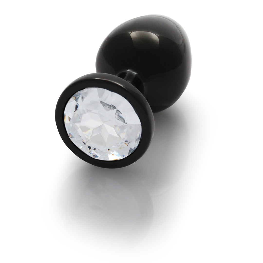 Round Gem Butt Plug - Medium - Gunmetal/Diamond