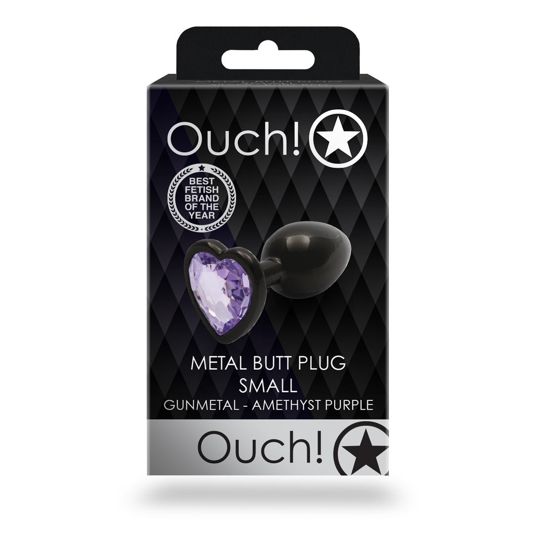 Herz Gem Butt Plug - Klein - Gunmetal/Amethyst Lila