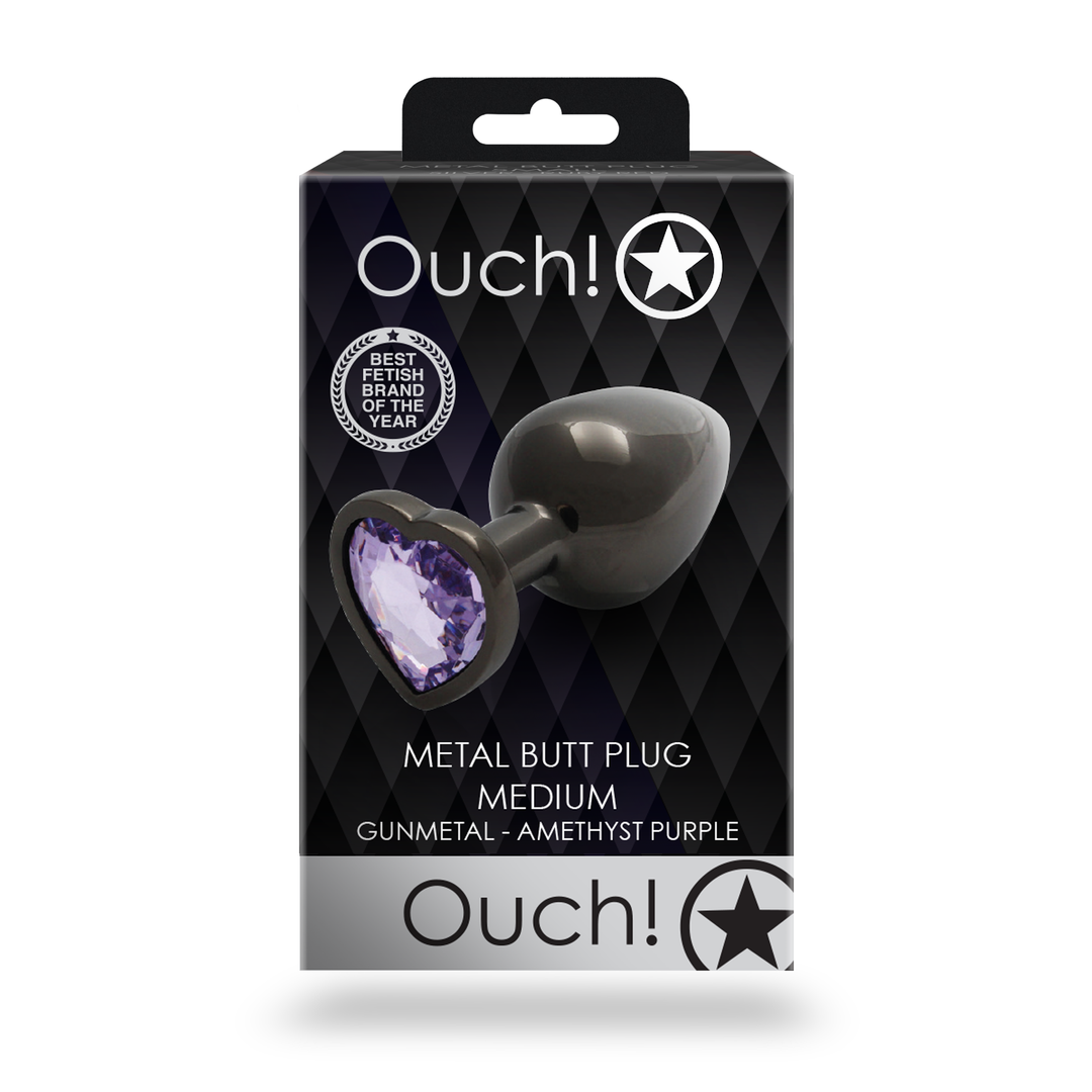 Herz Edelstein Analplug - Mittel - Gunmetal/Amethyst Lila