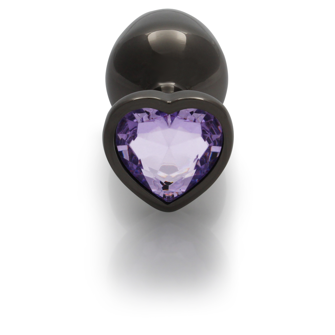 Herz Edelstein Analplug - Mittel - Gunmetal/Amethyst Lila