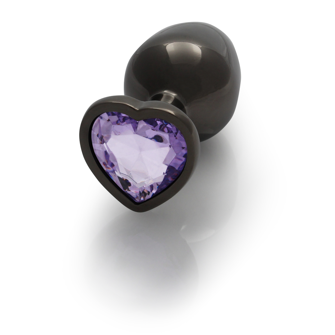 Herz Edelstein Analplug - Mittel - Gunmetal/Amethyst Lila