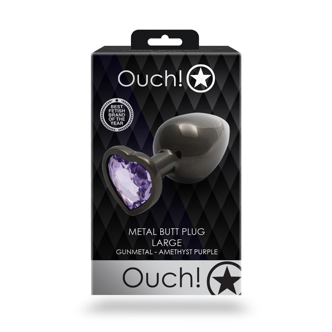 Herz Edelstein Butt Plug - Groß - Gunmetal/Amethyst Lila