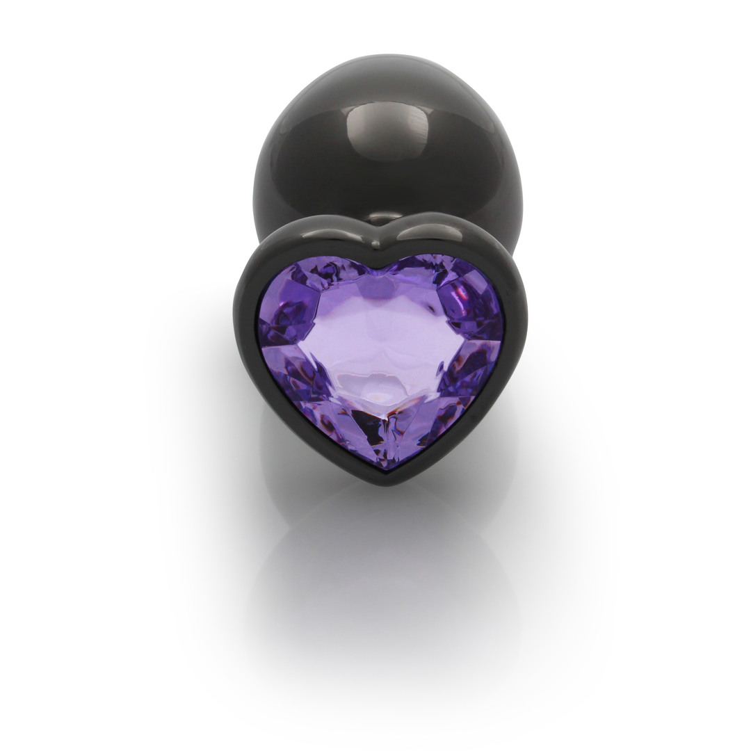 Herz Edelstein Butt Plug - Groß - Gunmetal/Amethyst Lila