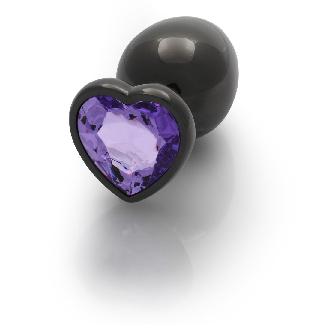 Herz Edelstein Butt Plug - Groß - Gunmetal/Amethyst Lila