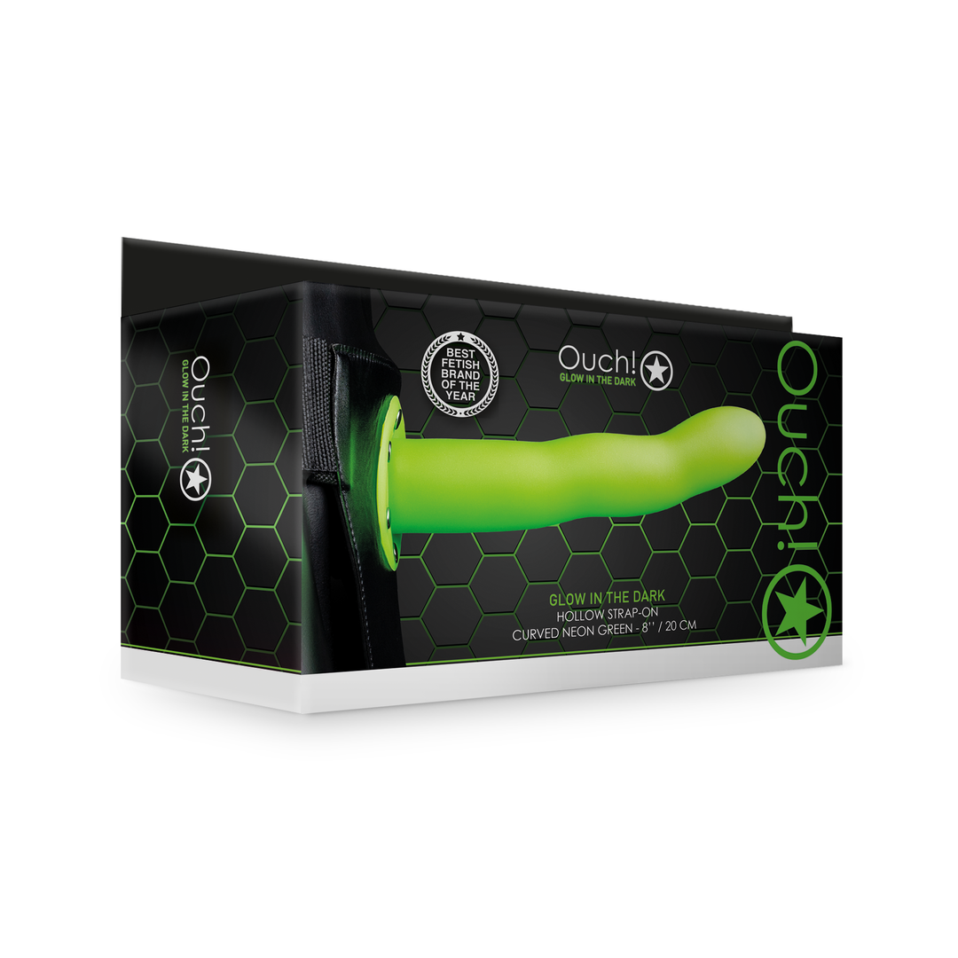 Glow in the Dark Curved Hollow Strap-On - 8 / 20 cm - Neon Green