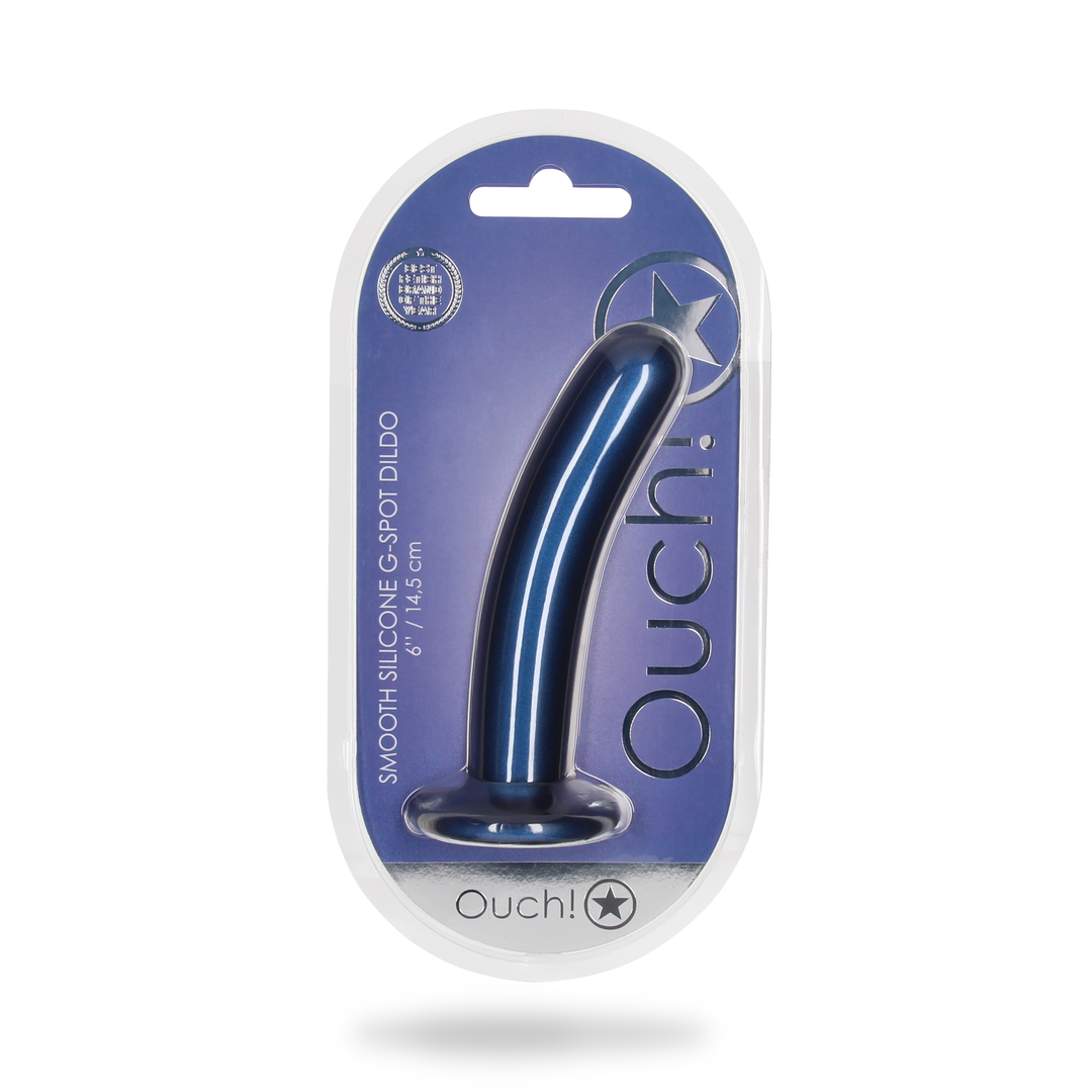 Smooth Silicone G-Spot Dildo - 6'' / 14,5 cm - Metallic Blue