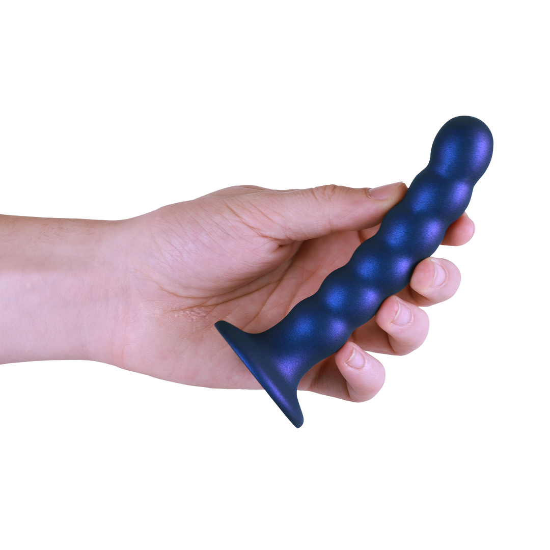 Beaded Silicone G-Spot Dildo - 5'' / 13 cm - Metallic Blue