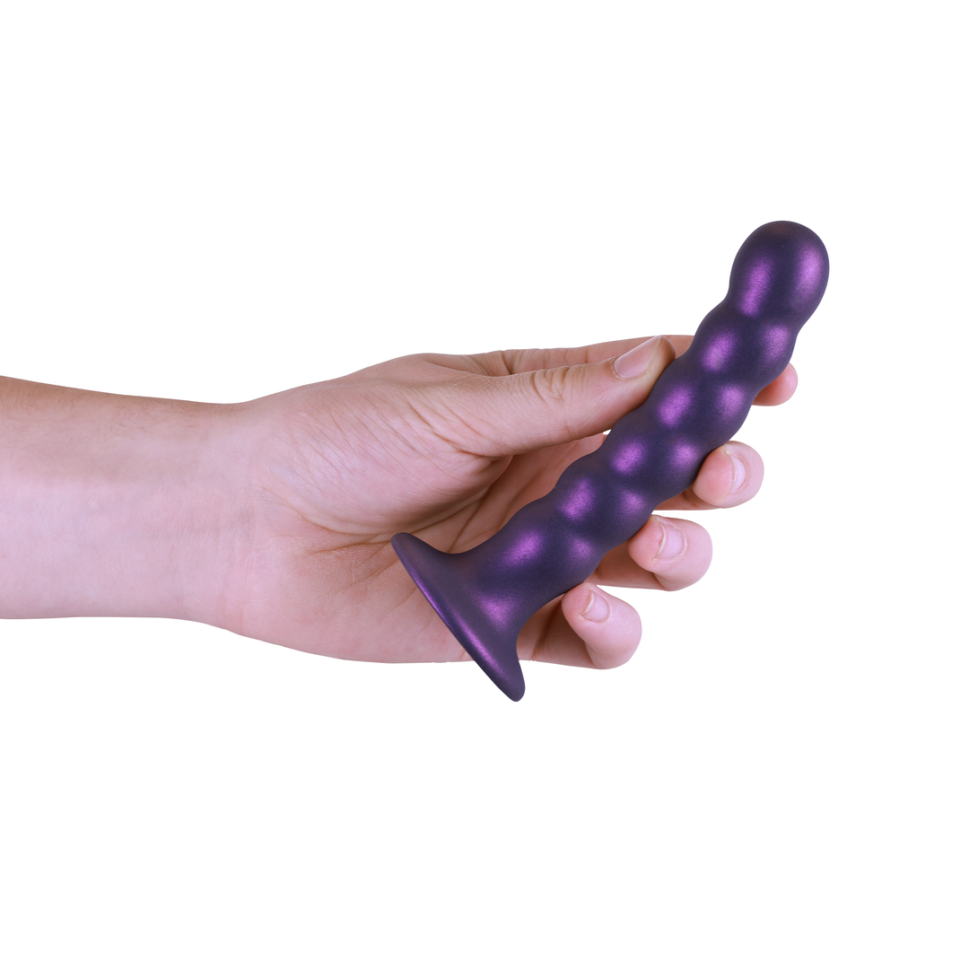 Beaded Silicone G-Spot Dildo - 5'' / 13 cm - Metallic Purple