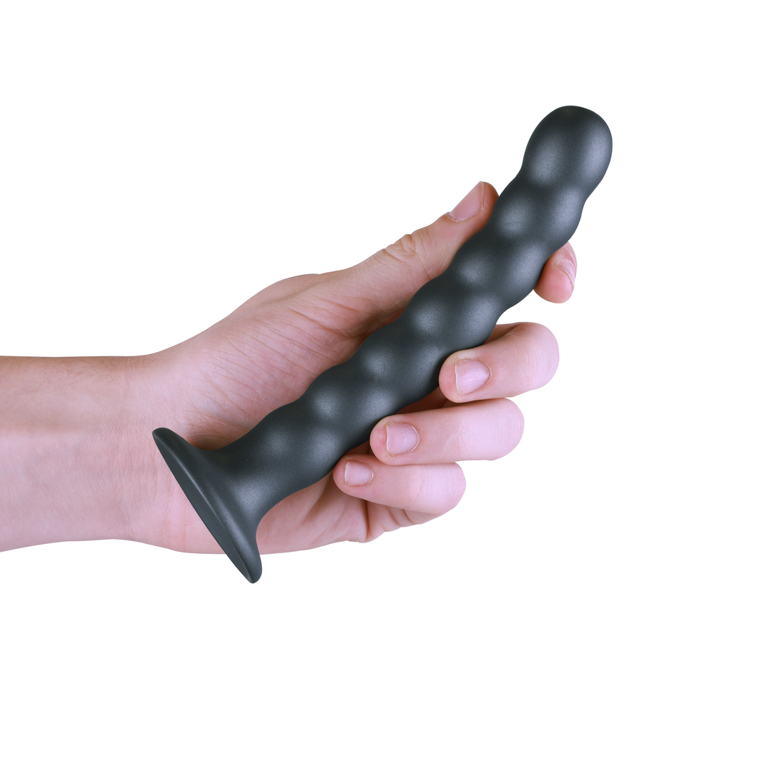 Beaded Silicone G-Spot Dildo - 6.5'' / 16,5 cm - Gunmetal