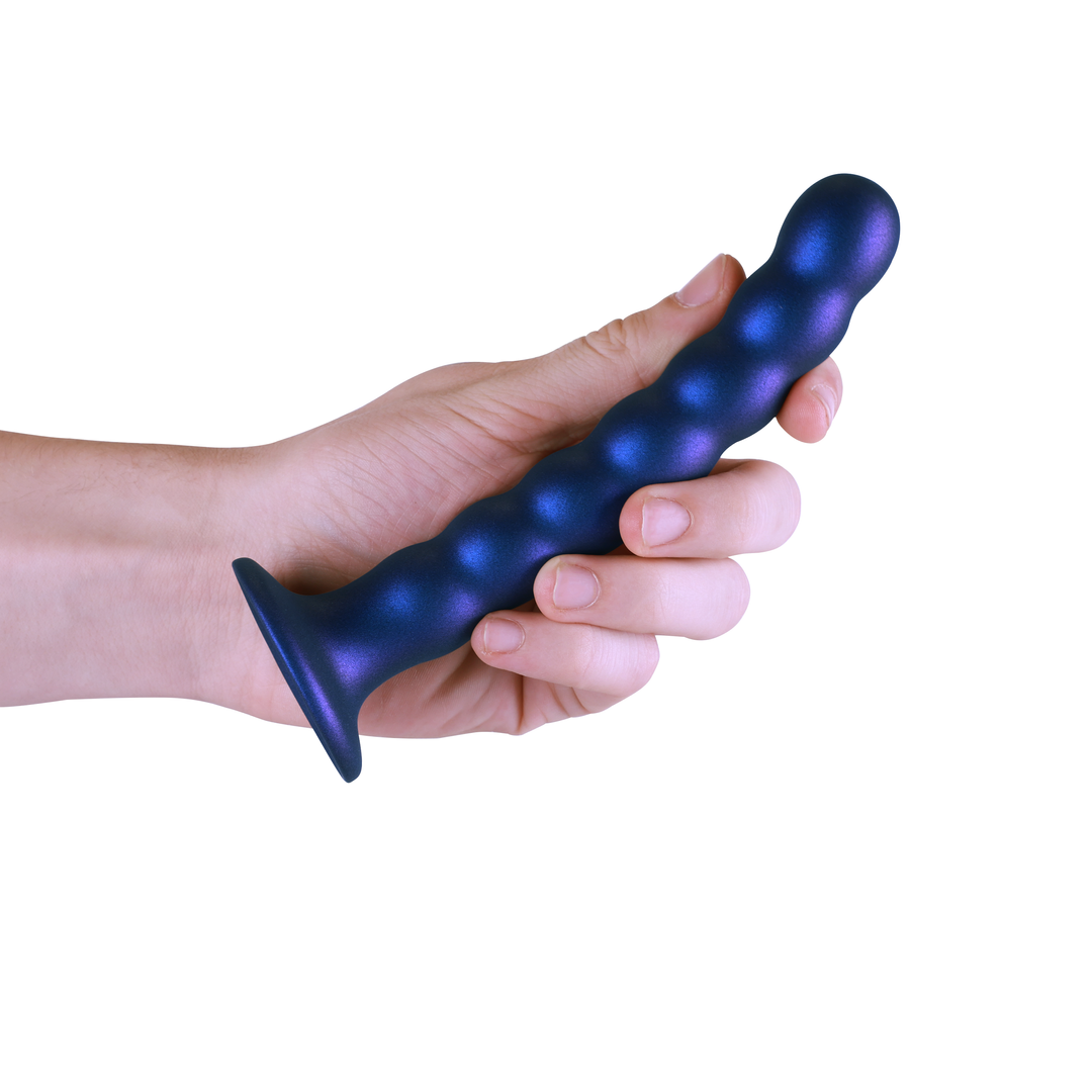 Beaded Silicone G-Spot Dildo - 6.5'' / 16,5 cm - Metallic Blue